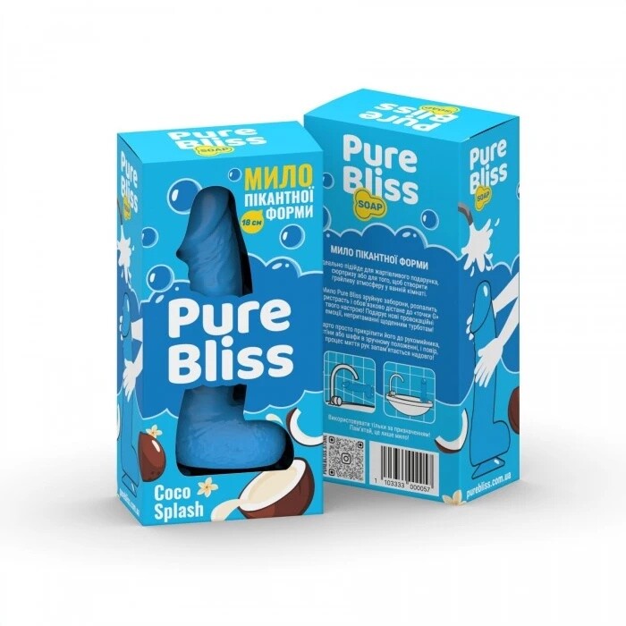 Мило у формі пеніса Pure Bliss Coco Splash з ароматом кокоса, блакитне, 18 × 4.2 см - Зображення 1