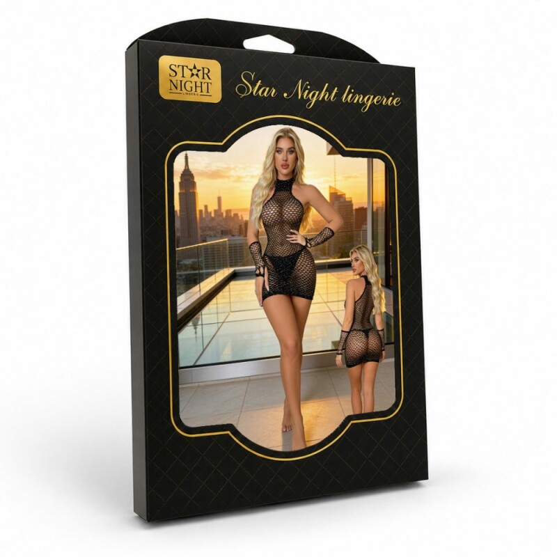 Сукня сіточка Star Night зі стразами та манжетами, чорна, OS (S–L) - Изображение 9