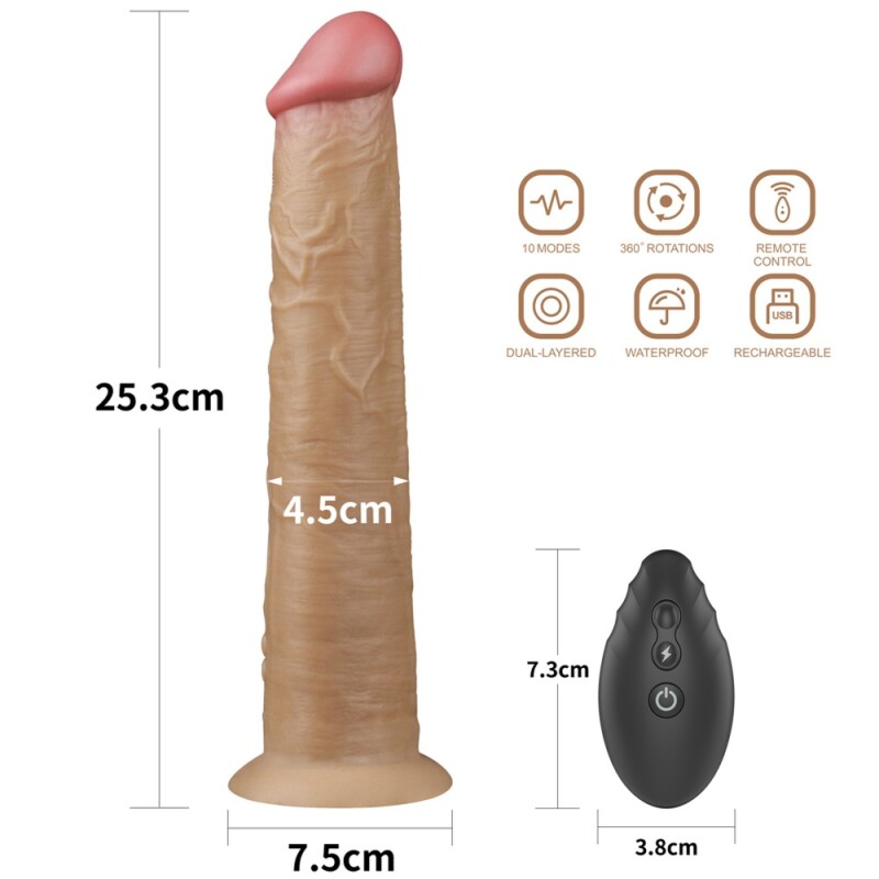 Вібратор з пультом Lovetoy Nature Cock з ротацією, на присосці, бежевий, 25.3 х 4.5 см - Зображення 2