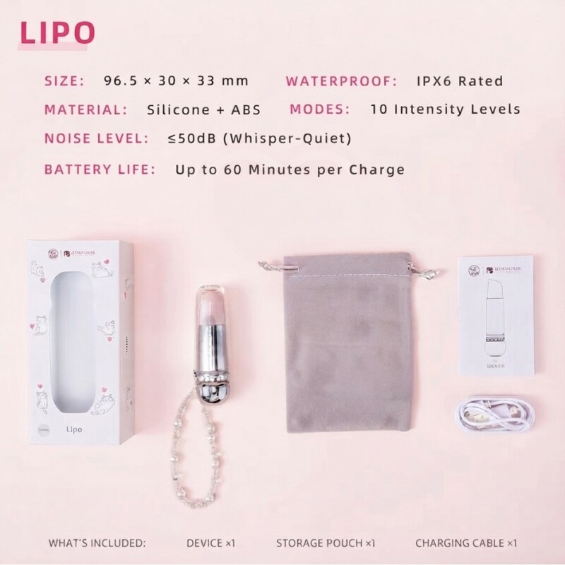 Вакуумний стимулятор BeYourLover Lipo у вигляді помадки з підвіскою , рожево-золотий, 9.7 х 3 см - Изображение 8