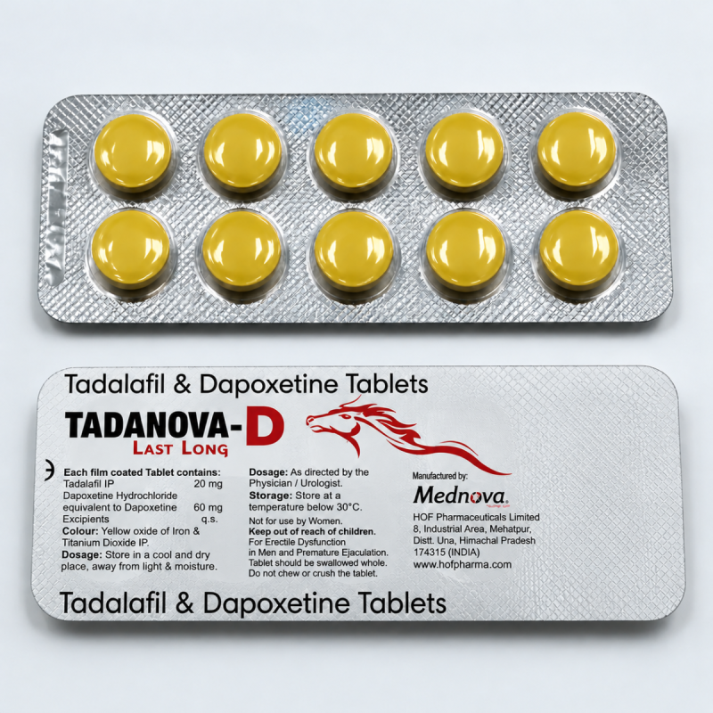 Tadanova D | Дапоксетин 60 мг + Тадалафіл 20 мг | Міцна ерекція + Подовження акту 50 таблеток (5 блістерів) - Зображення 1
