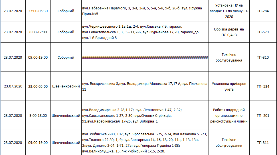 отключение света в Днепре 23 июля