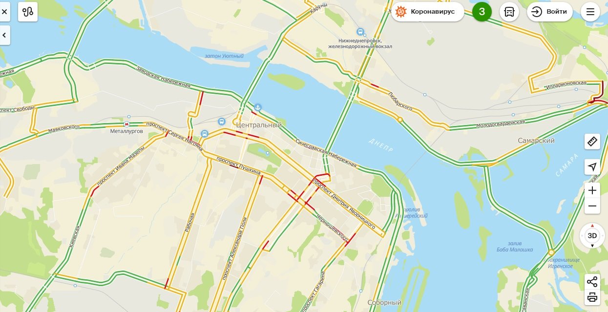 Теперь можно увидеть все пробки на дорогах Днепра Теперь можно увидеть все пробки на дорогах Днепра