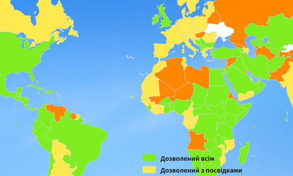 Режим въезда для украинцев в странах мира
