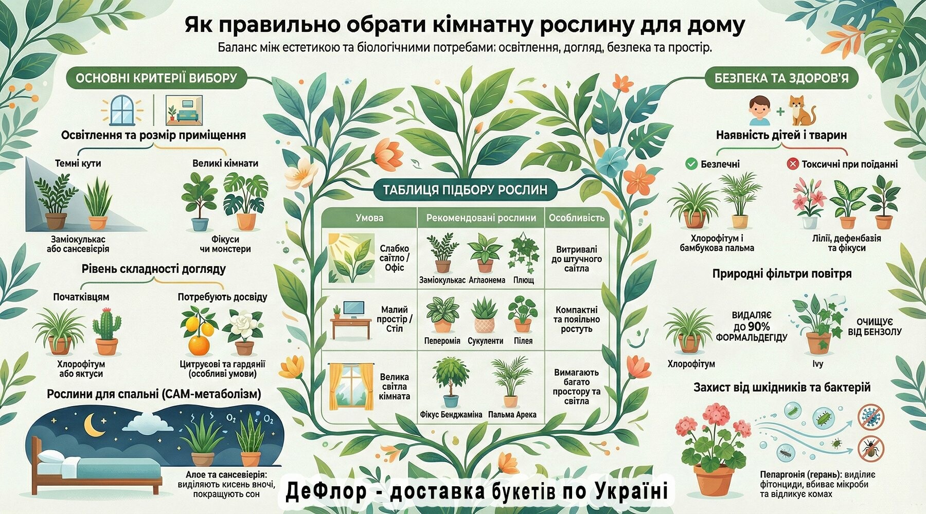 поради з вибору кімнатних рослин за світлом, складністю догляду, безпекою та розміром кімнати як правильно обрати кімнатну рослину для дому